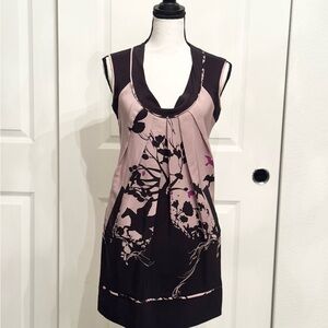 Harkham Silk Lavender Black Shift Mini Dress with Pockets, Size 0